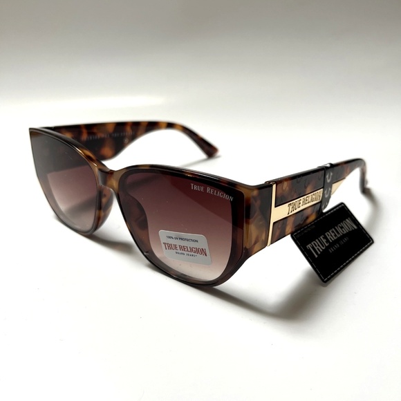 New Original TRUE RELIGION Cat Eye Sunglasses Acetate Tortoise Shell Embossed - Picture 1 of 6